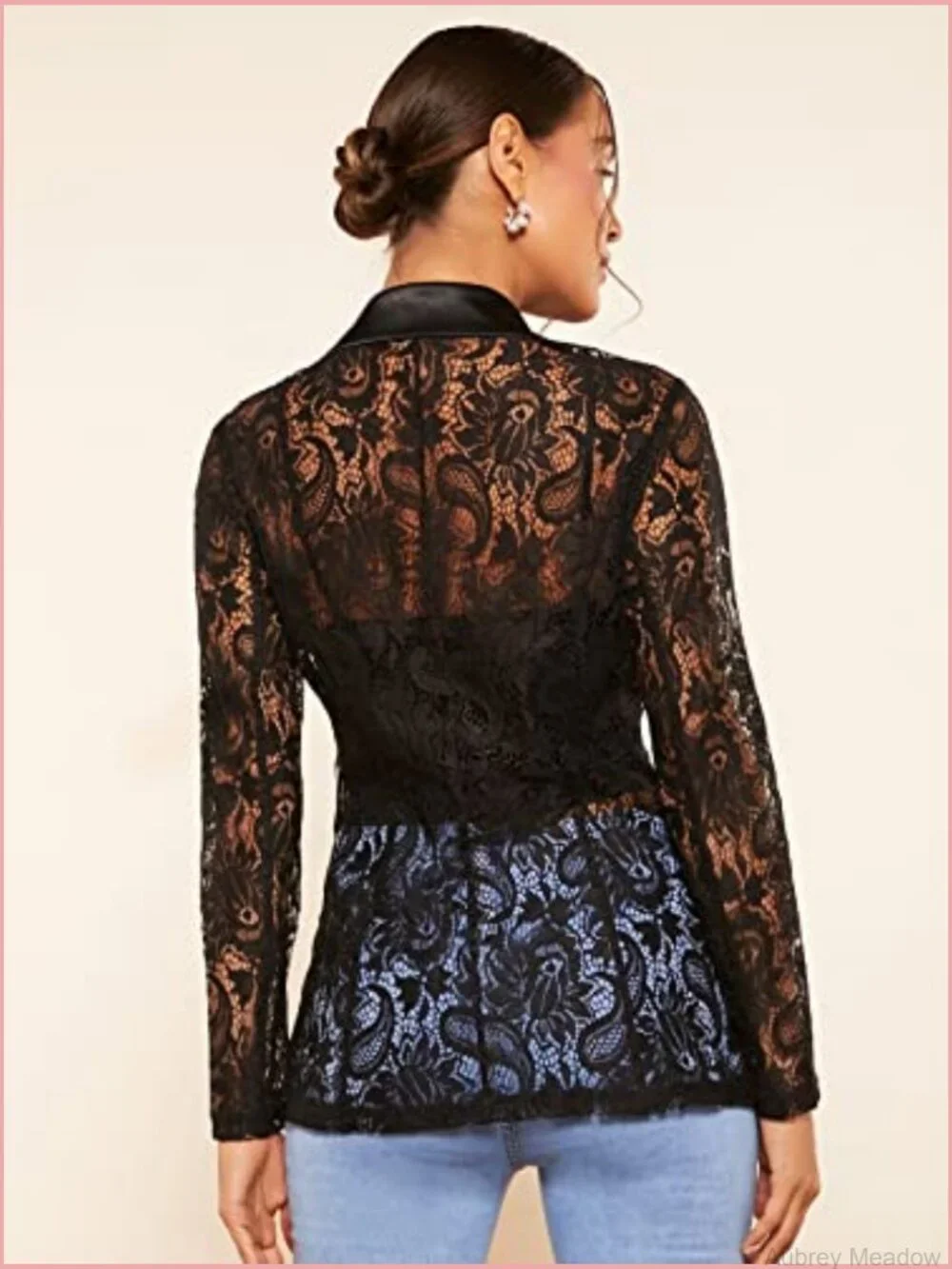 Lace Mesh Blazer Jacket Long Sleeve Lapel Neck Office Wear